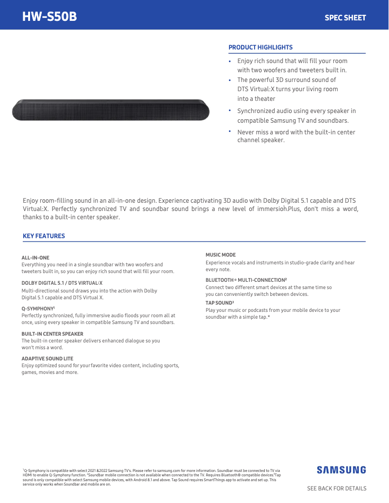 Page n°1 - Fiche technique Samsung HW-S50B