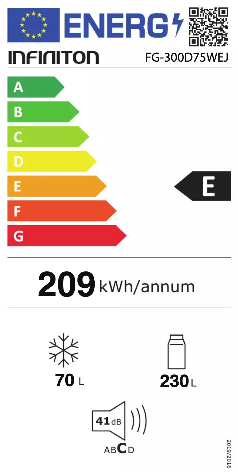 Page 1 of the manual Energy Label Infiniton FG-300D75WEJ
