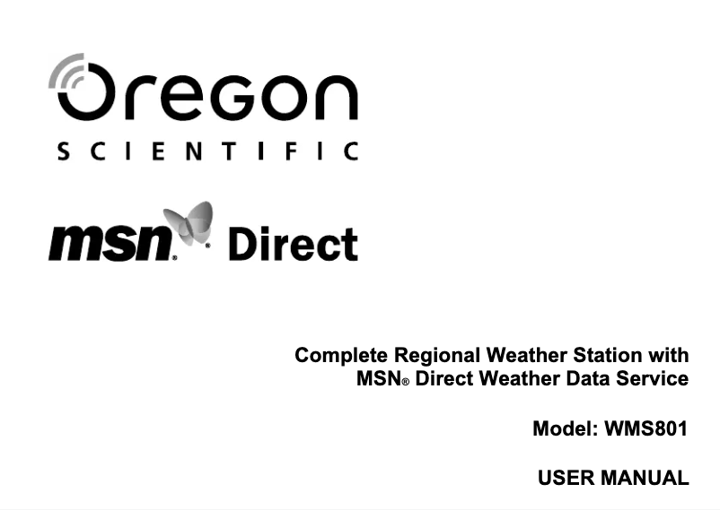 Page n°1 - Manuel utilisateur Oregon Scientific WMS 801