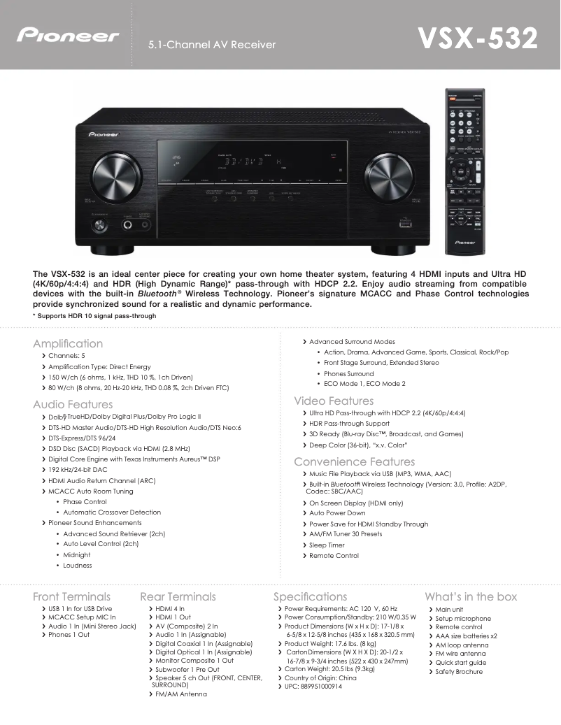 Image de la première page du manuel de l'appareil VSX-532