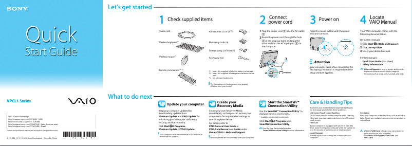Página 1 del manual Guía de instalación Sony Vaio VPCL137FX