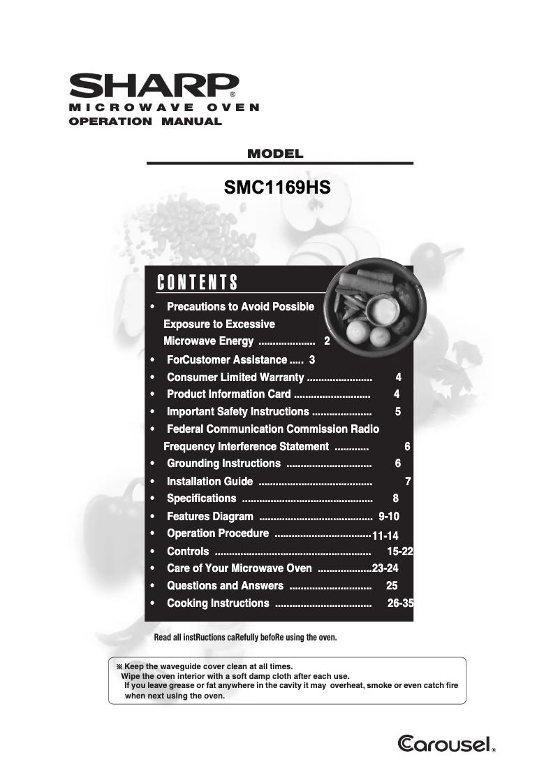 Page 1 de la notice Manuel utilisateur Sharp SMC1169HS
