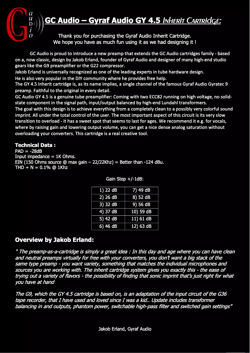 Image de la première page du manuel de l'appareil Gyraf Audio GY 4.5