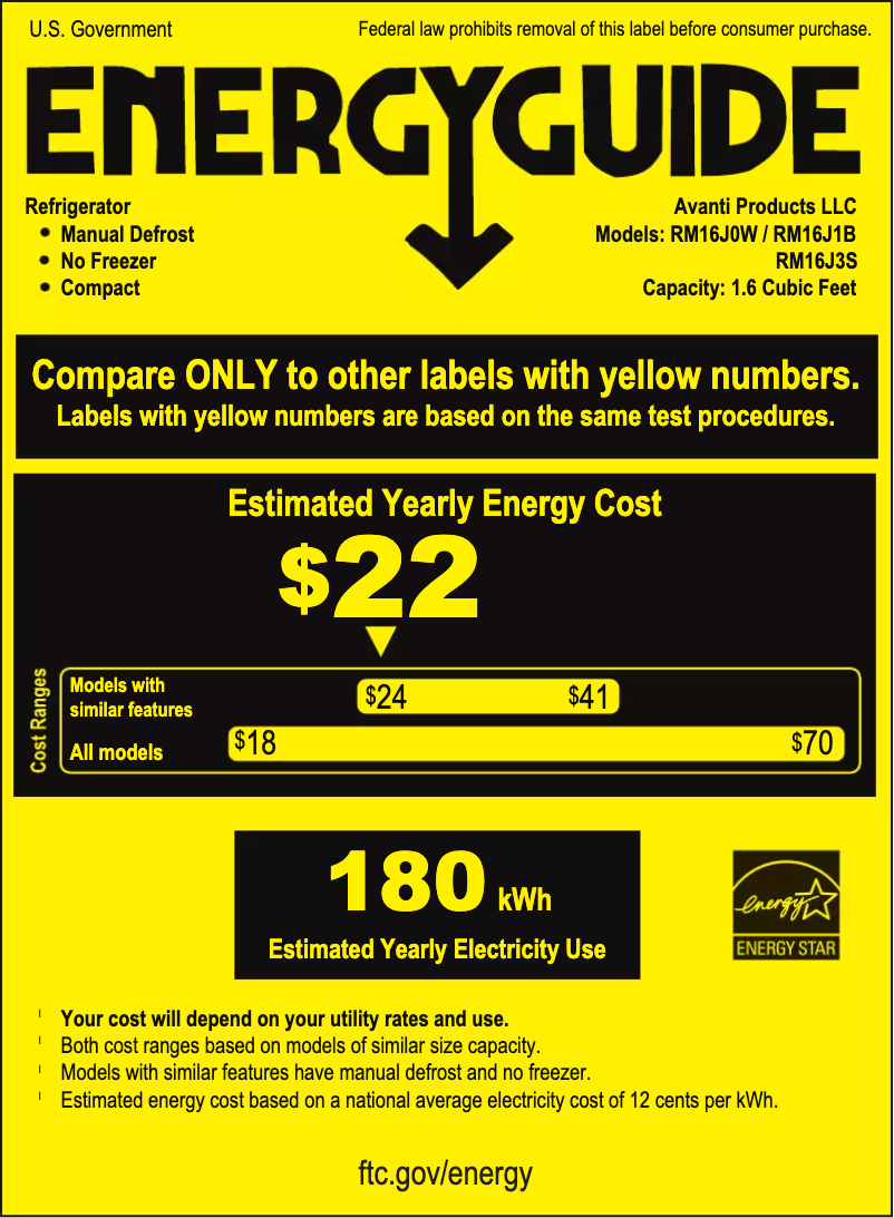 Page n°1 - Label énergétique Avanti RM16J0W