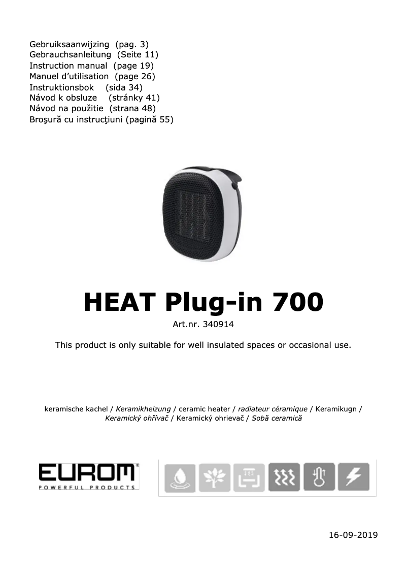Página 1 del manual Manual de usuario Eurom Heat Plug-in 700