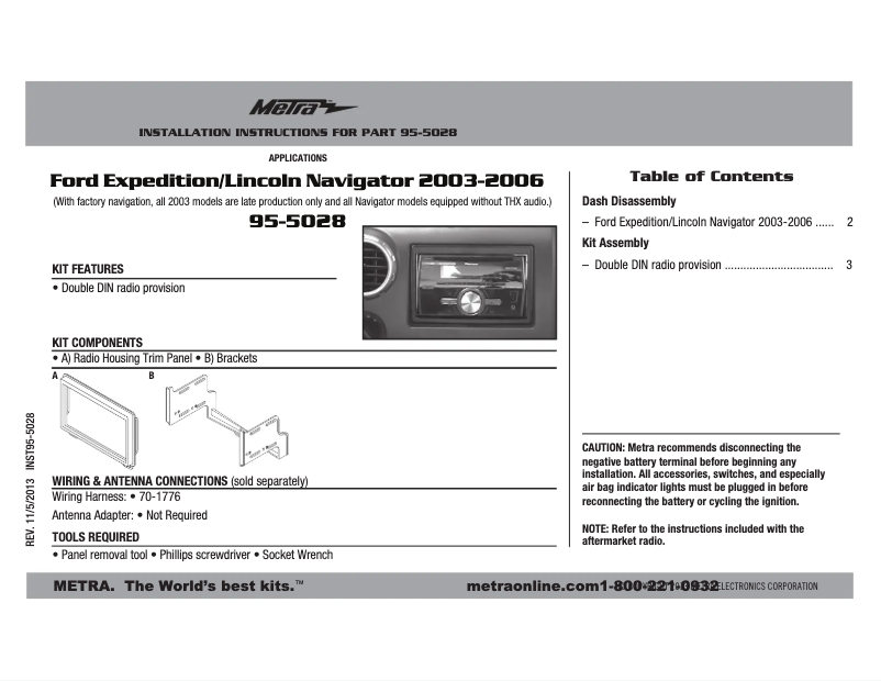 Page n°1 - Manuel utilisateur Metra 95-5028