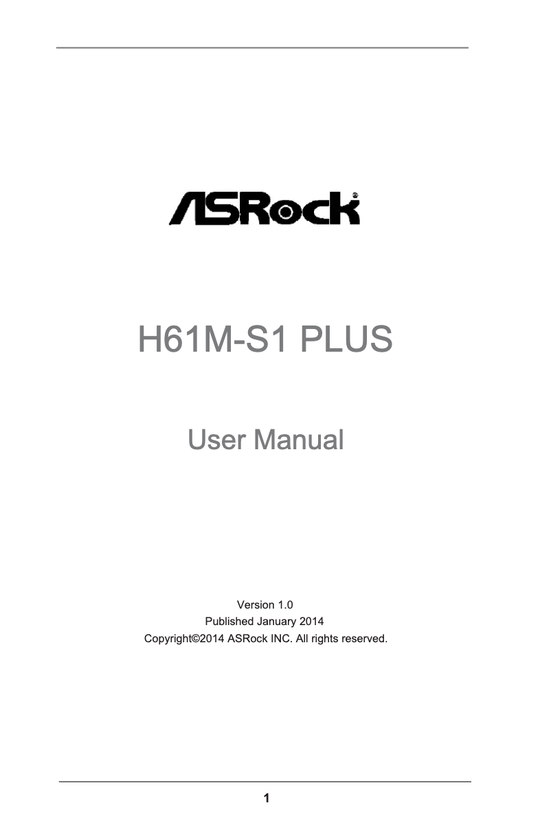 Page n°1 - Manuel utilisateur Asrock H61M-S1 PLUS