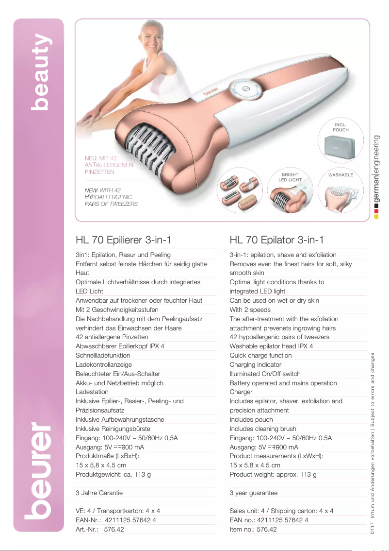 Page 1 de la notice Fiche technique Beurer HL 70