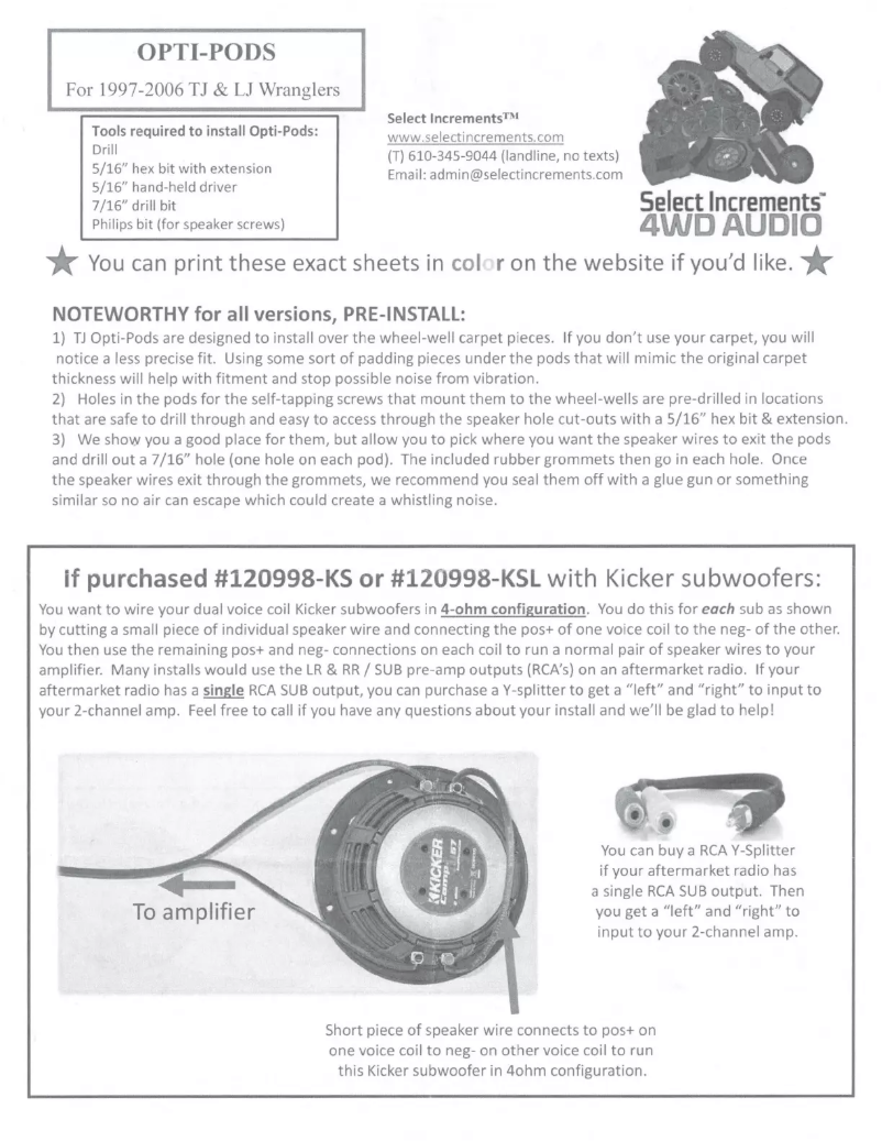 Page 1 de la notice Manuel utilisateur Select Increments Opti-Pods
