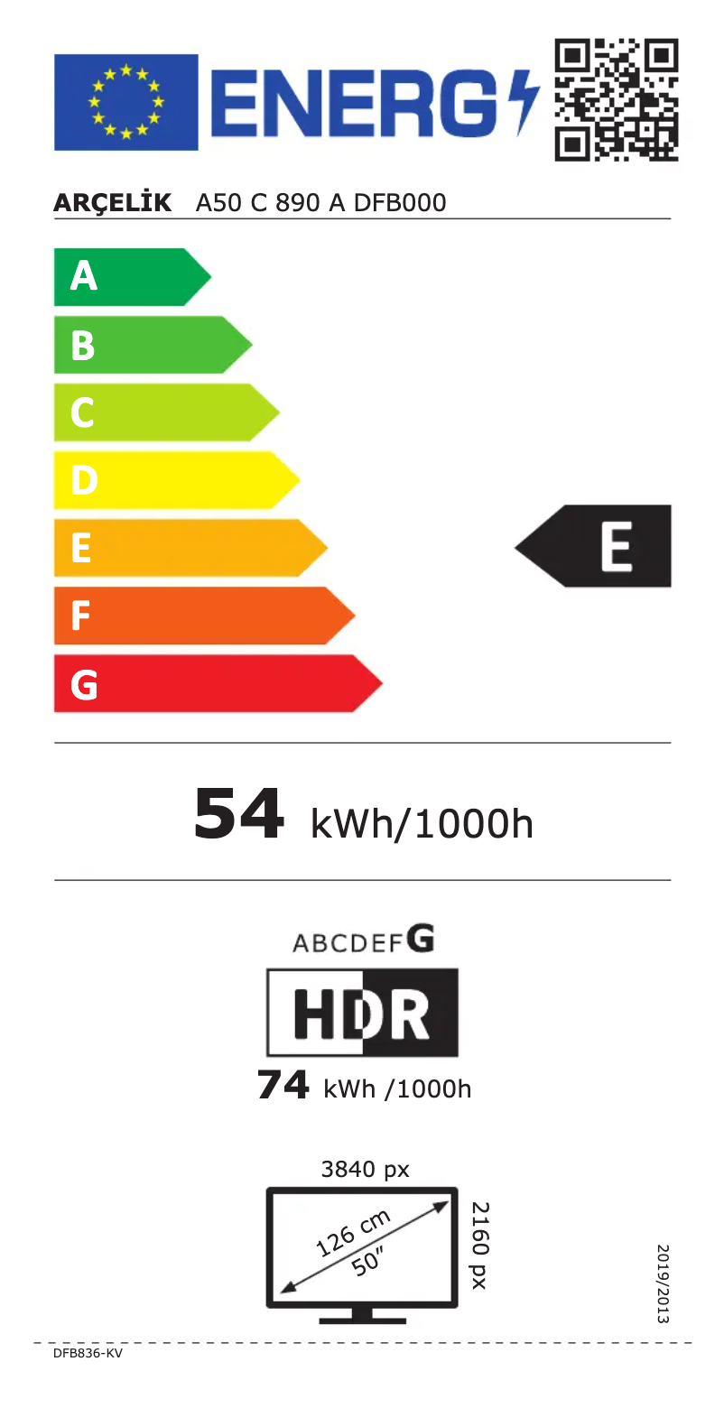 Page n°1 - Label énergétique Arçelik A50 C 890 A