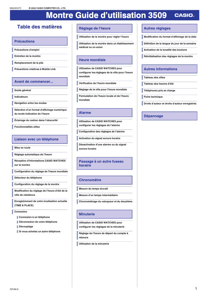 Page 1 de la notice Manuel utilisateur Casio G-Shock DW-B5600