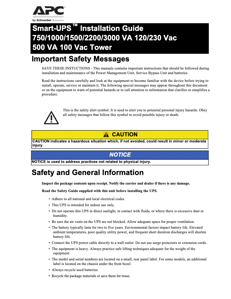 Page 1 de la notice Manuel utilisateur APC Smart-UPS SMT1000C