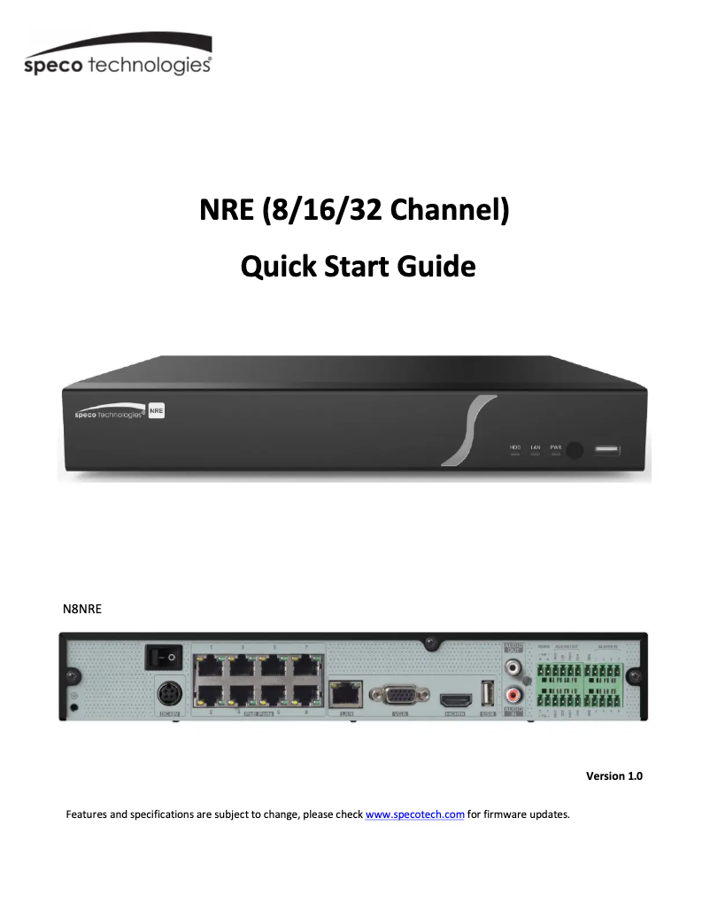 Page n°1 - Guide de démarrage rapide Speco Technologies N16WNRE