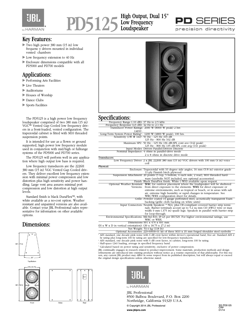 Page 1 de la notice Manuel utilisateur JBL PD5125
