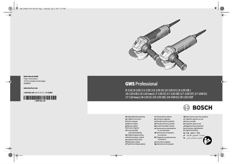 Image de la première page du manuel de l'appareil GAL 3680 CV Professional