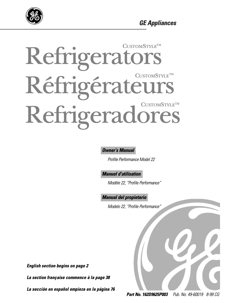 Page 1 de la notice Manuel d'utilisation et d'entretien GE Profile Performance TNX22PRCRBB