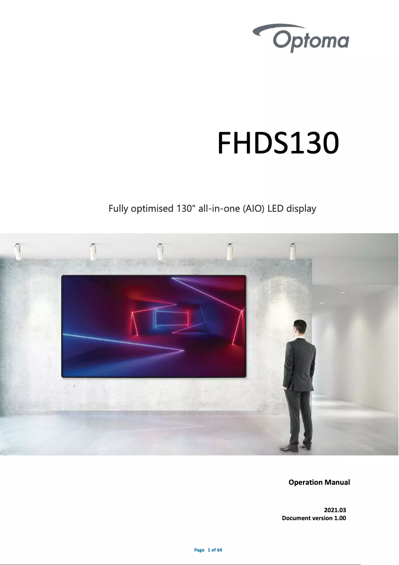 Page 1 de la notice Manuel utilisateur Optoma FHDS130