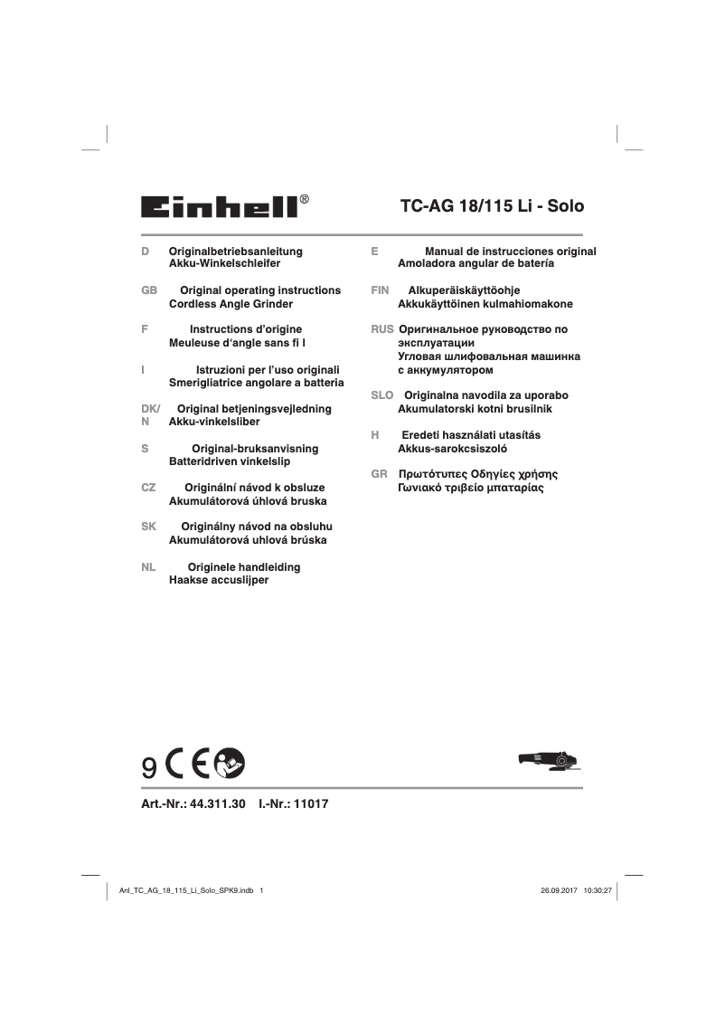 Page 1 de la notice Manuel utilisateur Einhell TC-AG 115