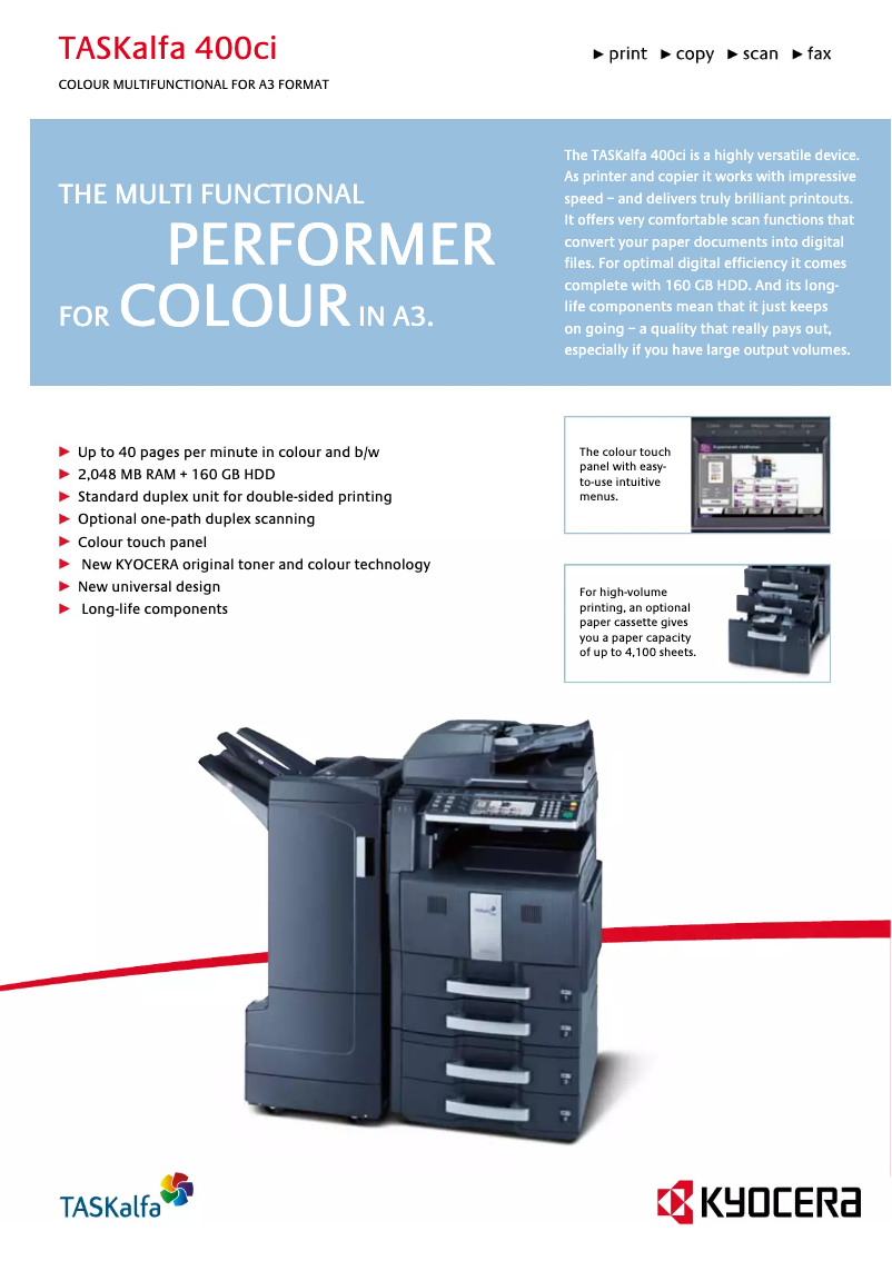 Page 1 de la notice Fiche technique Kyocera TASKalfa 400ci