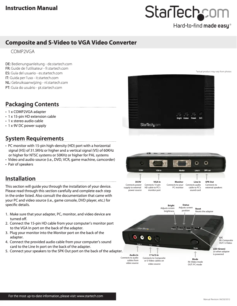 Image de la première page du manuel de l'appareil COMP2VGA