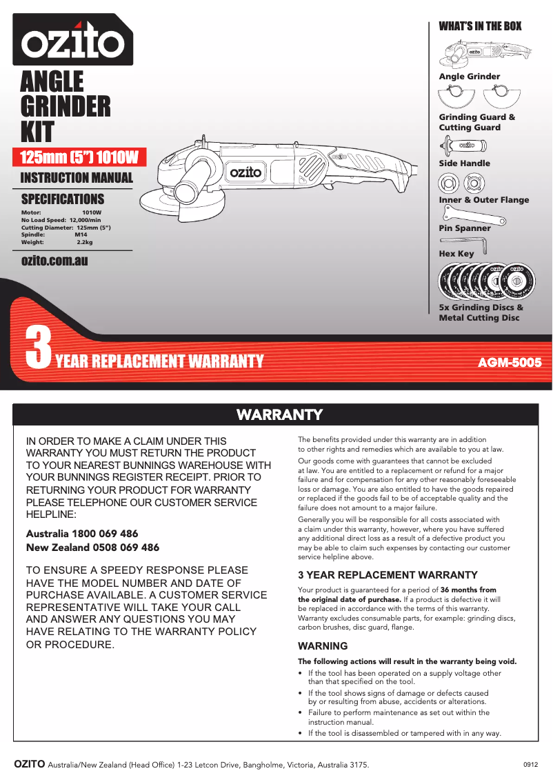 Página 1 del manual Manual de usuario Ozito AGM-5005