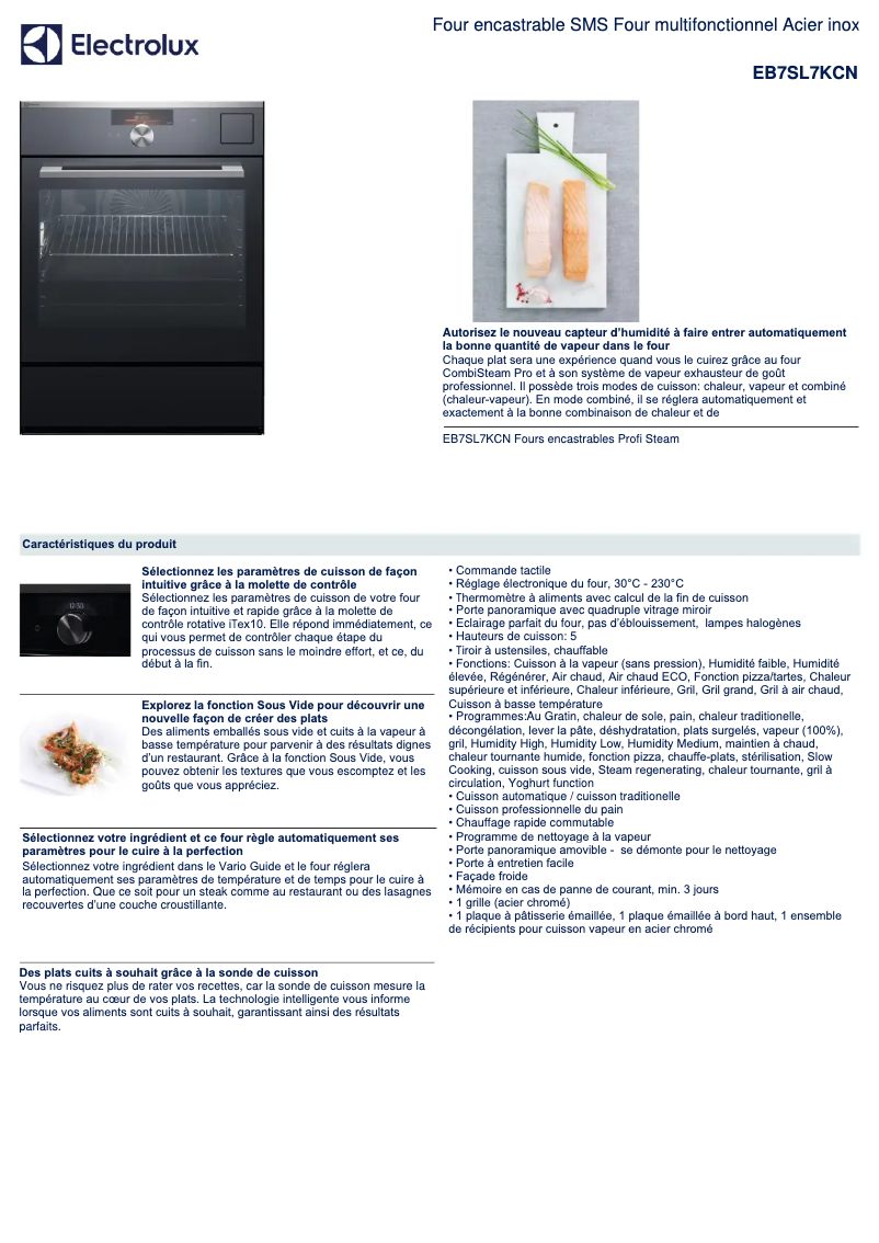 Page 1 de la notice Fiche technique Electrolux EB7SL7KCN