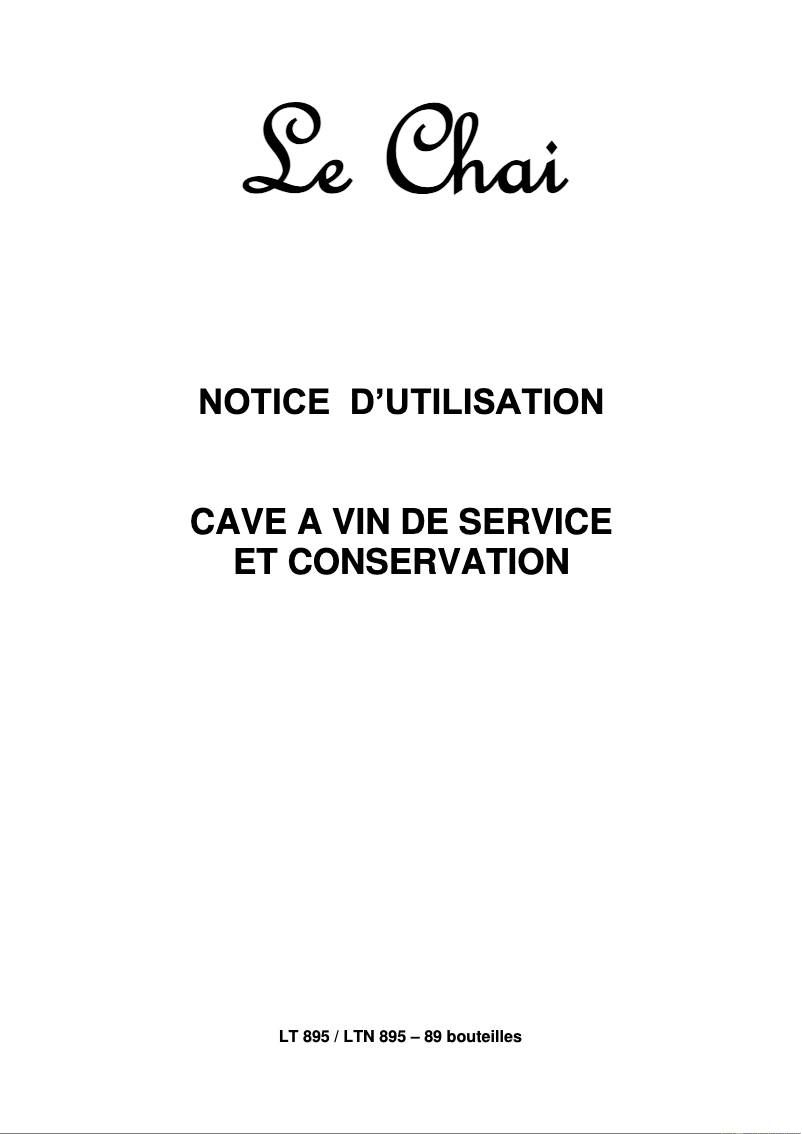 Page 1 de la notice Manuel utilisateur Le Chai LTN895