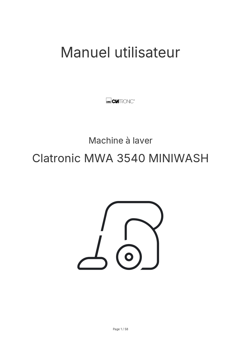 Page n°1 - Manuel utilisateur Clatronic MWA 3540 MINIWASH