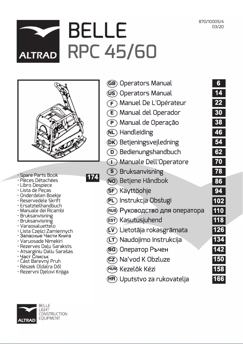 Page n°1 - Manuel utilisateur Altrad BELLE RPC 45/60