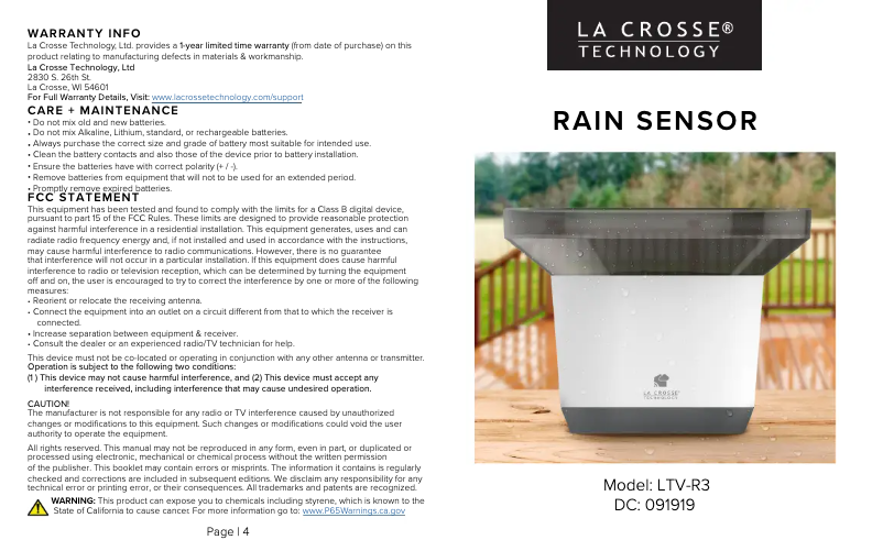 Page 1 de la notice Manuel utilisateur La Crosse Technology LTV-R3v2