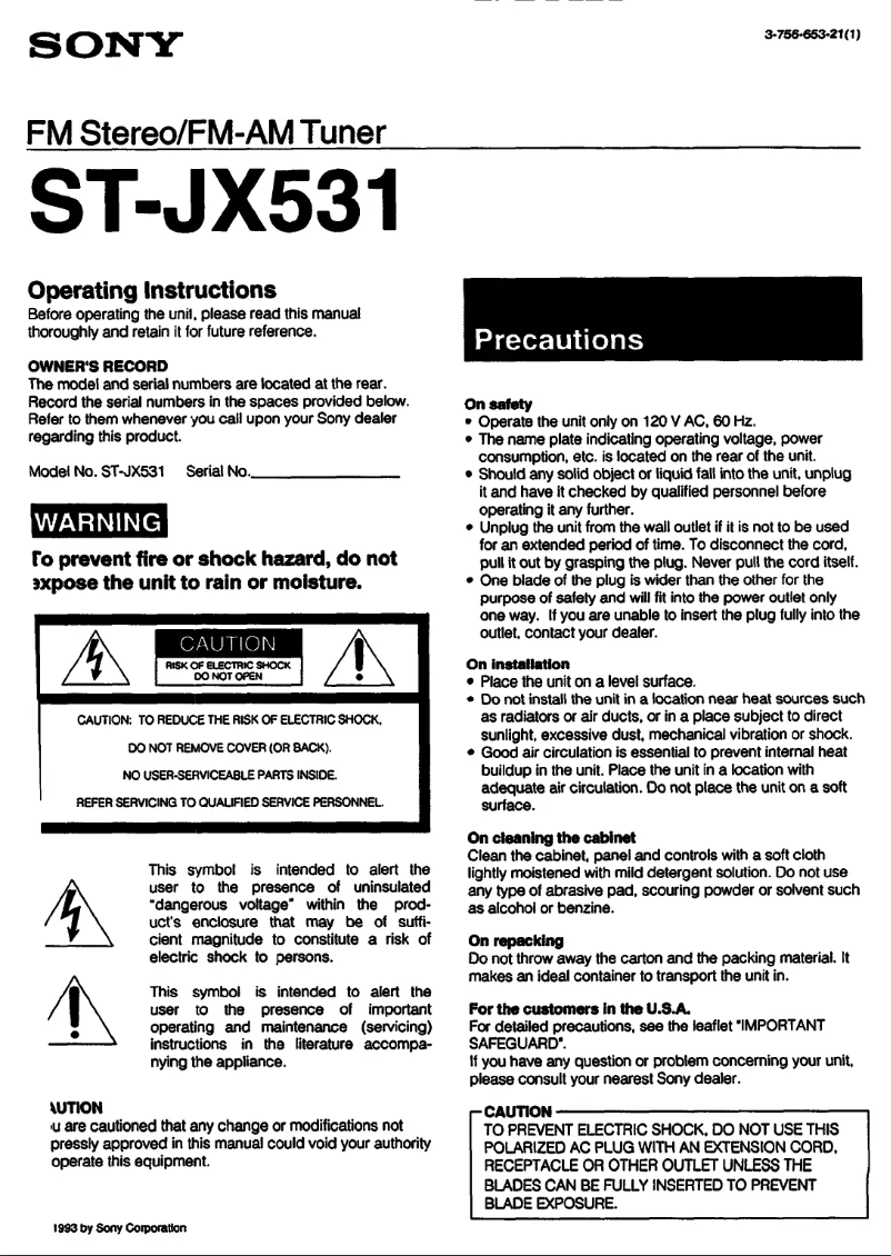 Image de la première page du manuel de l'appareil ST-JX531