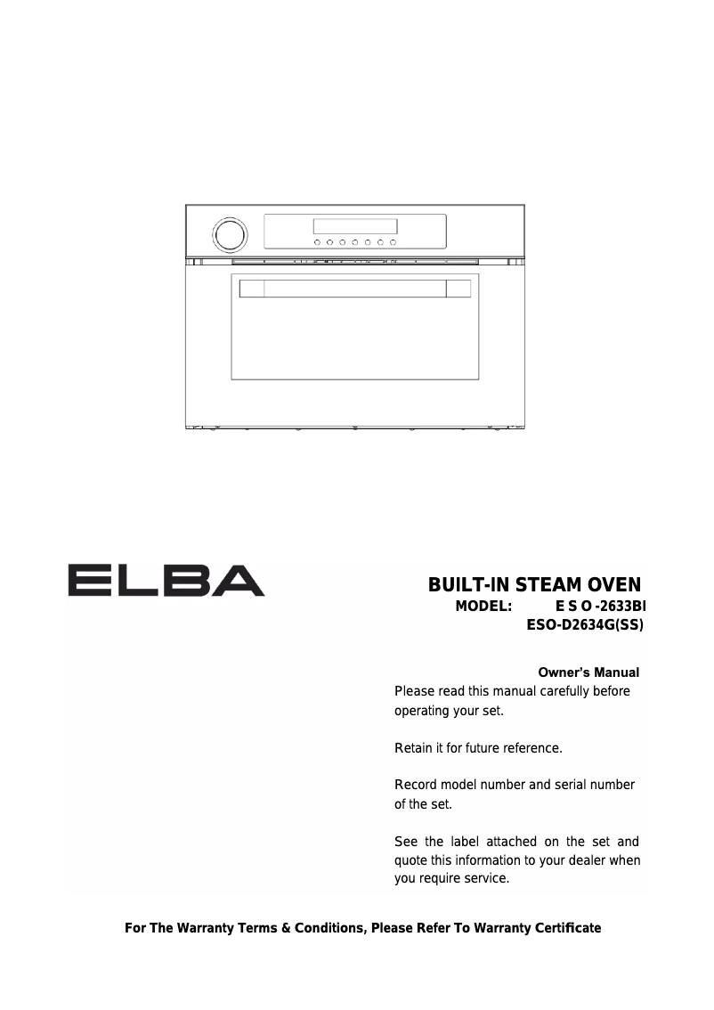 Page 1 de la notice Manuel utilisateur Elba ESO-D2634G(SS)