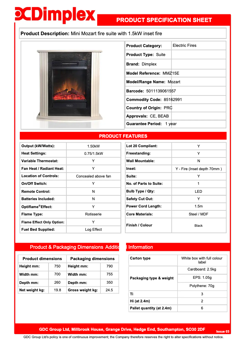Page n°1 - Fiche technique Dimplex MMZ15