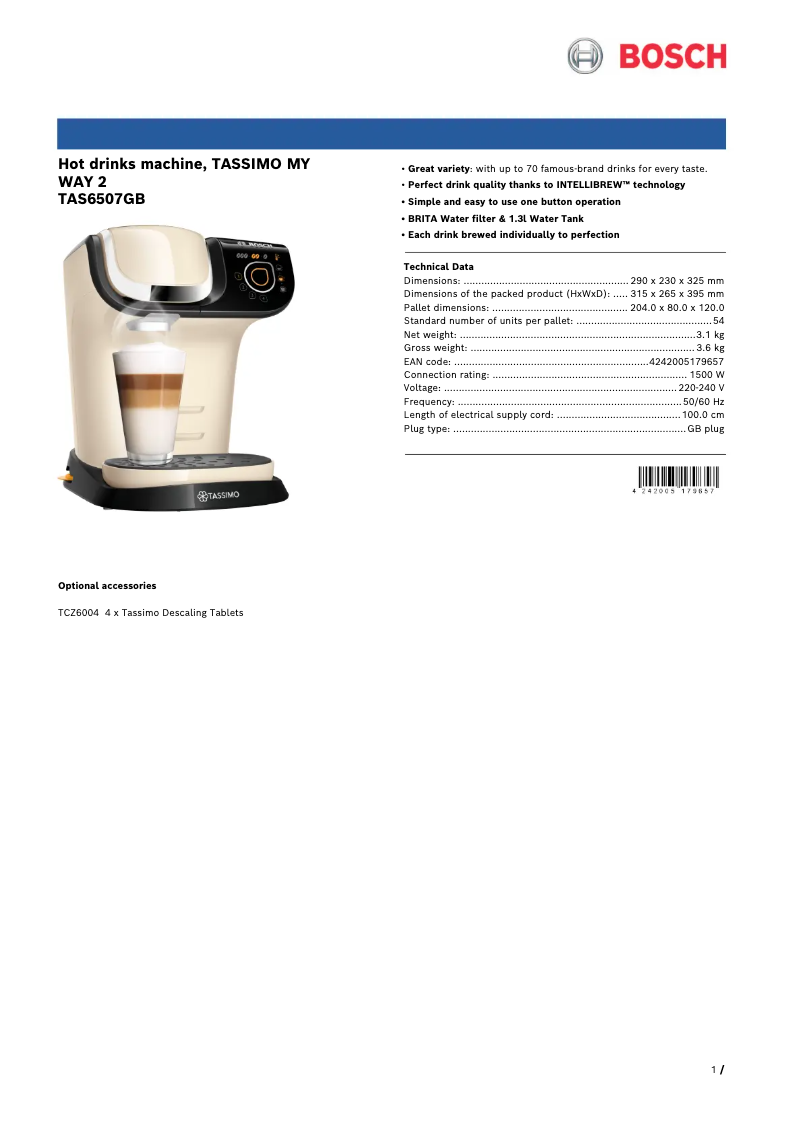 Image de la première page du manuel de l'appareil Tassimo My Way 2 TAS6507