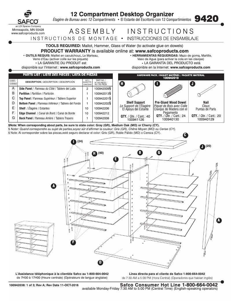 Page 1 de la notice Manuel utilisateur Safco 9420
