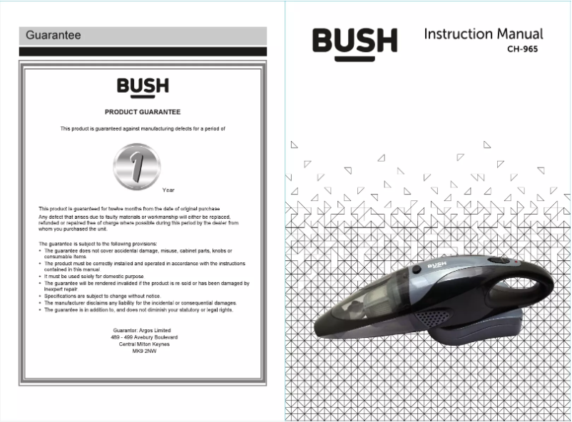 Page 1 de la notice Manuel utilisateur Bush CH-965