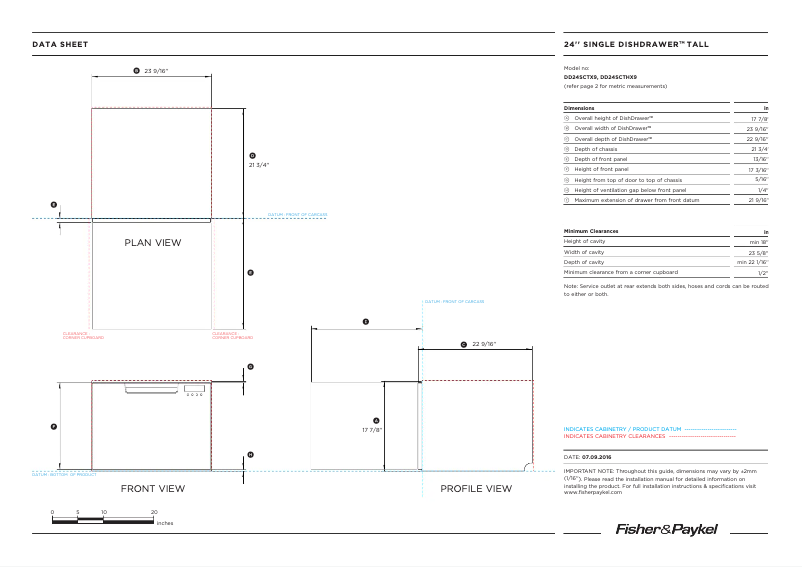 Page 1 de la notice Fiche technique Fisher & Paykel DD24SCTX9 N