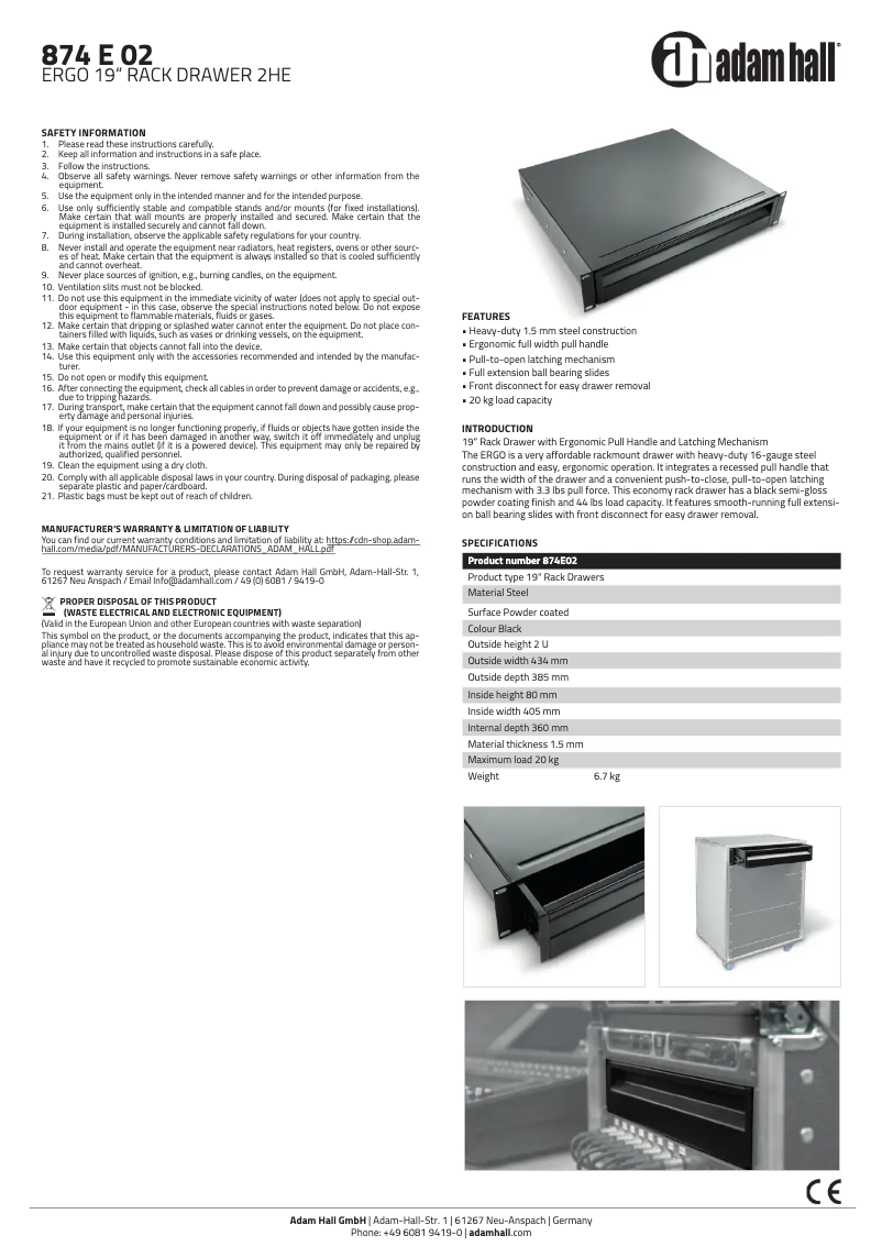 Page 1 de la notice Manuel utilisateur Adam Hall 874 E 02