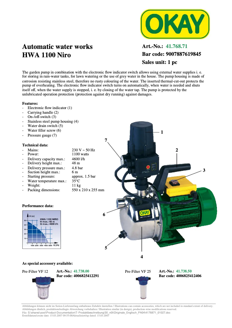 Page 1 de la notice Manuel utilisateur OKAY HWA 1100 NIRO