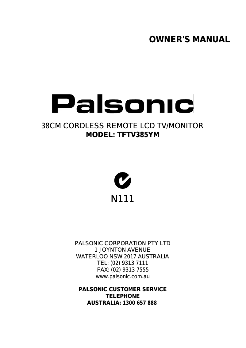 Page n°1 - Manuel utilisateur Palsonic TFTV385YM