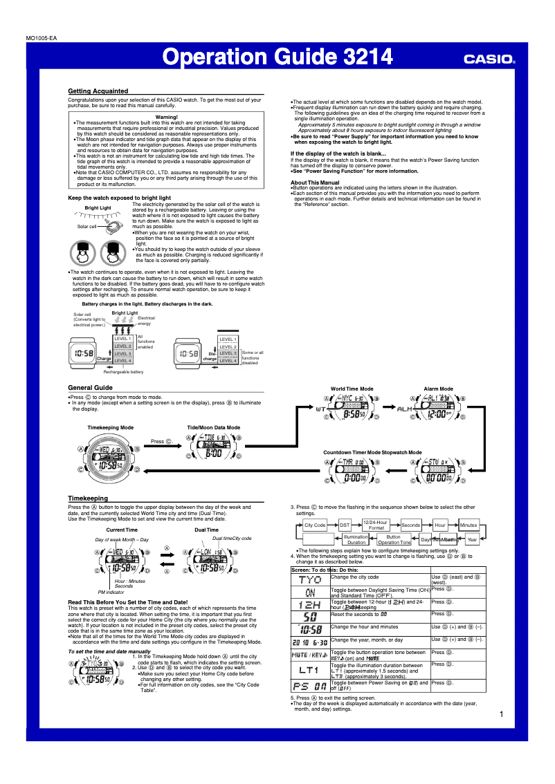 Page 1 de la notice Manuel utilisateur Casio Collection W-S210H-1AVEF