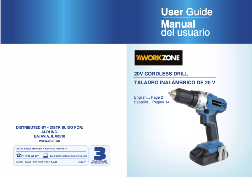 Page n°1 - Manuel utilisateur Workzone 20V Max Li-Ion Drill with 59 Pc Project Kit