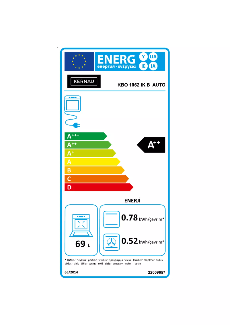 Page 1 de la notice Label énergétique Kernau KBO 1062 IK B AUTO