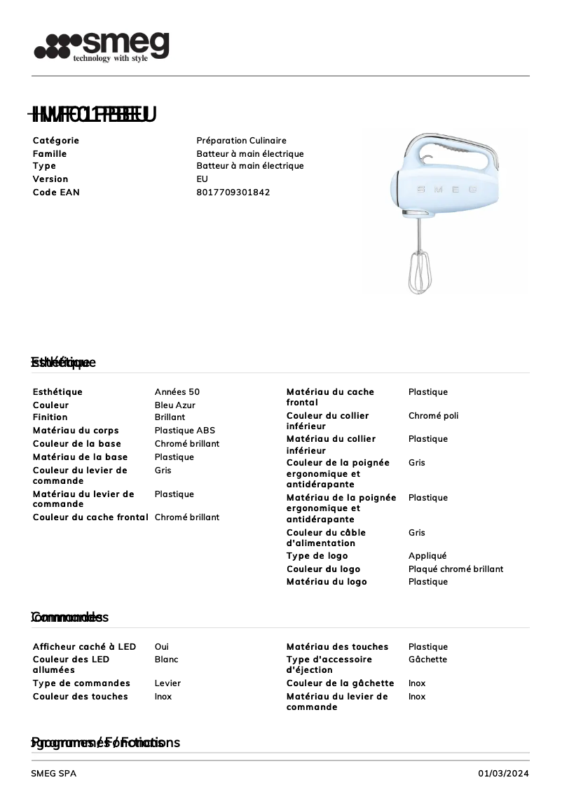 Image de la première page du manuel de l'appareil HMF01