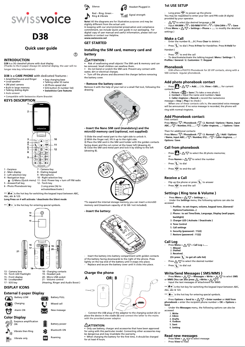 Image de la première page du manuel de l'appareil D38