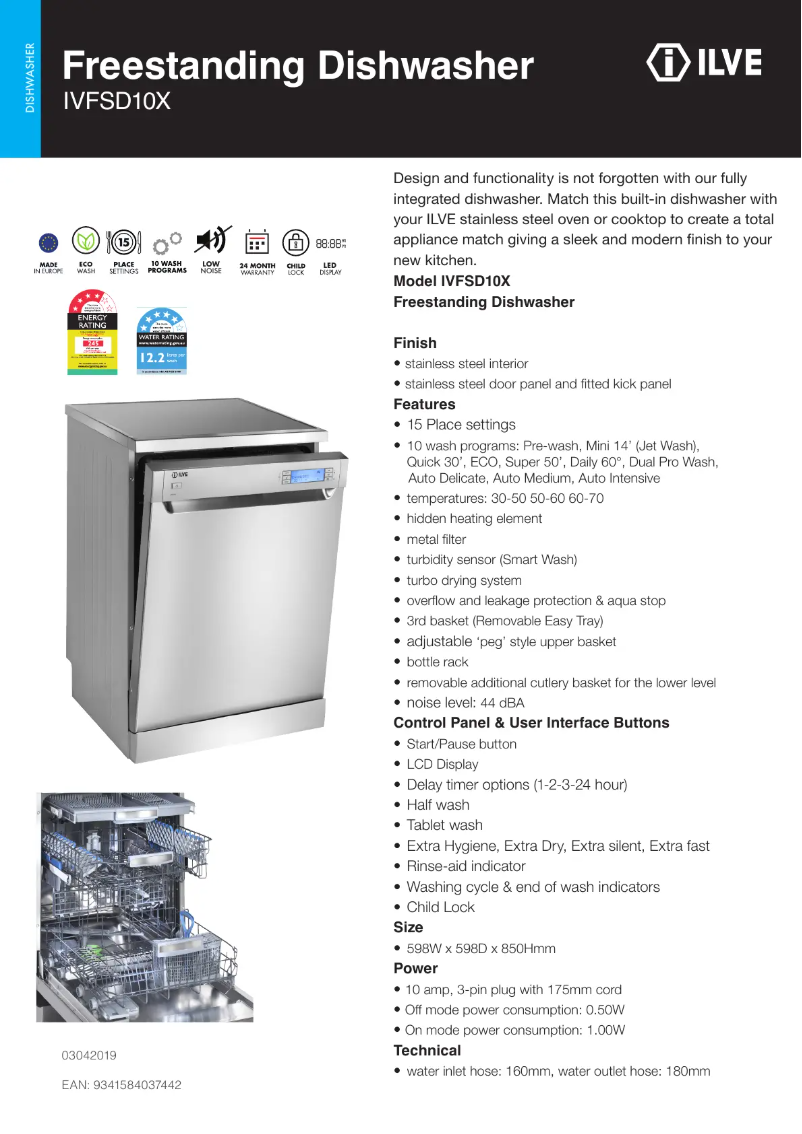 Página 1 del manual Ficha técnica Ilve IVFSD10X