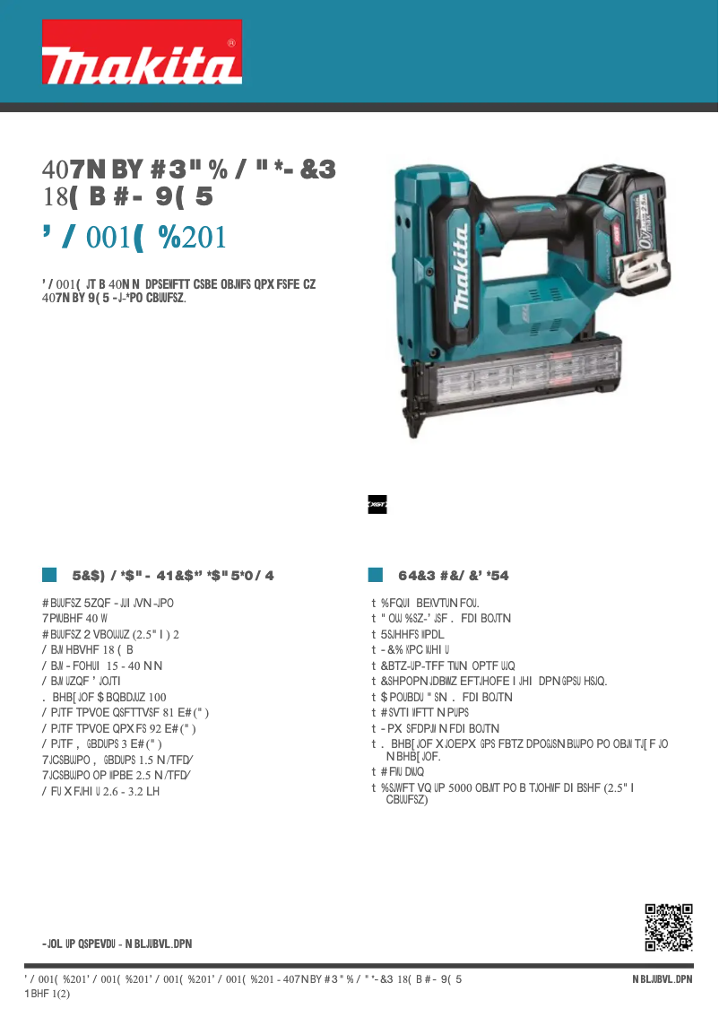 Page 1 de la notice Fiche technique Makita FN001GD201