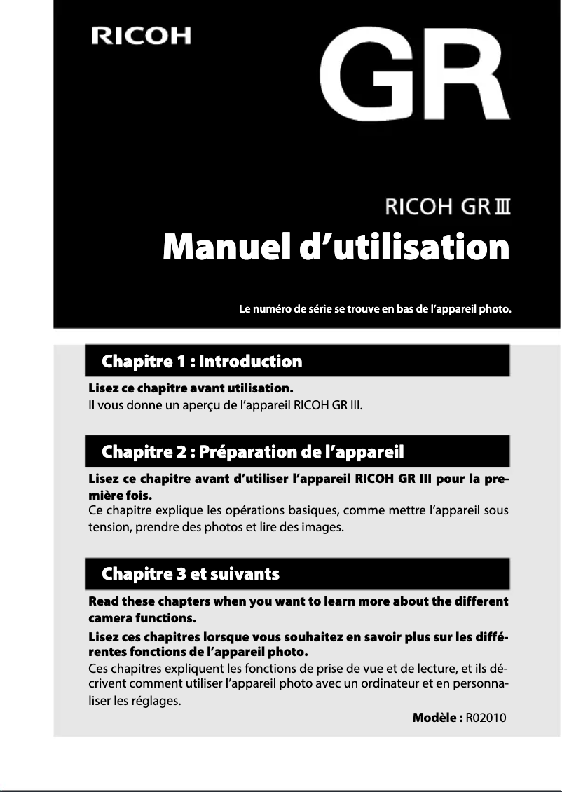 Image de la première page du manuel de l'appareil GR Digital III