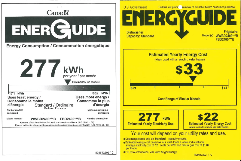 Page 1 de la notice Label énergétique Frigidaire FBD2400K