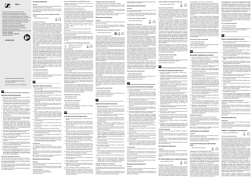 Page n°1 - Instructions de sécurité Sennheiser MK 8